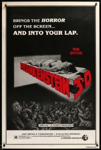 2t100 ANDY WARHOL'S FRANKENSTEIN 1sh R80s cool 3D art of near-naked girl coming off screen!