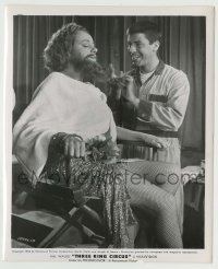 2w080 3 RING CIRCUS 8.25x10 still '54 Jerry Lewis trims Bearded Lady Elsa Lanchester's beard!