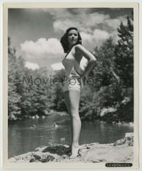 2w373 GENE TIERNEY 8.25x10 still '40s the beautiful star full-length in swimsuit posing by a lake!