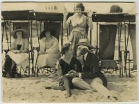 2w595 LOVE EXPERT 7x9.5 still '20 Constance Talmadge & ladies smile at blindfolded man on beach!