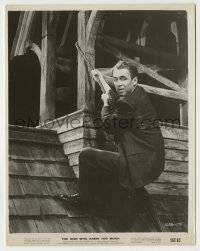 2w617 MAN WHO KNEW TOO MUCH 8x10.25 still '56 c/u of James Stewart climbing on roof, Hitchcock!