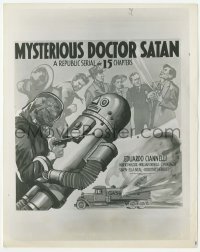 2w692 MYSTERIOUS DOCTOR SATAN 8x10.25 still '40 6sheet art w/ masked hero vs. funky robot, serial!