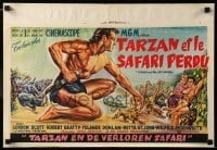 2y167 TARZAN & THE LOST SAFARI Belgian '57 great artwork of Gordon Scott in the title role!