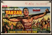 2y168 TARZAN'S FIGHT FOR LIFE Belgian '58 art of Gordon Scott bound w/arms outstretched!