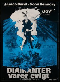 2y328 DIAMONDS ARE FOREVER Danish R70s art of Sean Connery as James Bond 007 by Robert McGinnis!