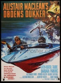 2y369 PUPPET ON A CHAIN Danish '72 Alistair MacLean novel, Sven-Bertil Taube, boat chase art!