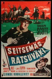 2y258 7th CAVALRY Finnish '57 Randolph Scott at Little Big Horn, directed by Joseph H. Lewis!