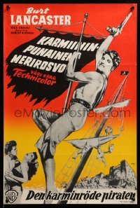 2y276 CRIMSON PIRATE Finnish '52 great image of barechested Burt Lancaster hanging from pole!