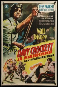 2y277 DAVY CROCKETT & THE RIVER PIRATES Finnish '57 Walt Disney, Fess Parker & Buddy Ebsen!