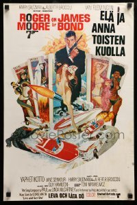 2y295 LIVE & LET DIE Finnish '73 McGinnis art of Moore as James Bond & sexy girls on tarot cards!
