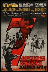 2y296 MAGNIFICENT SEVEN Finnish '61 Yul Brynner, Steve McQueen, Sturges' 7 Samurai western!