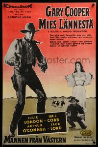2y297 MAN OF THE WEST Finnish '58 Anthony Mann, cowboy Gary Cooper is the man of fast draw!