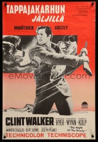 2y300 NIGHT OF THE GRIZZLY Finnish '66 big Clint Walker had come to the rim of Hell & held on!