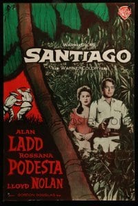2y308 SANTIAGO Finnish '57 artwork of Alan Ladd with gun & Rossana Podesta in the jungle!