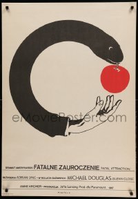 2y781 FATAL ATTRACTION Polish 26x38 '88 different surreal art of snake & apple by Maciej Kalkus!