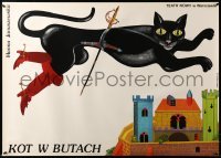 2y796 KOT W BUTACH stage play Polish 26x37 '82 artwork of swashbuckler cat by Marcin Stajewski!