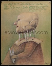 2y753 STASYS & THEATER exhibition Polish 26x33 '89 Stasys art of man w/head on sticks!
