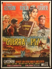 2y059 WAR & PEACE South American '56 different art of Audrey Hepburn, Henry Fonda & Ferrer!
