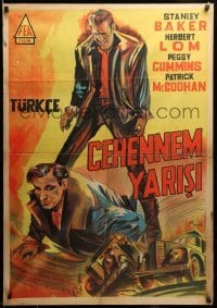 2y424 HELL DRIVERS Turkish '57 great art of Stanley Baker over beaten man and car crash!