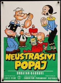 2y242 NEUSTRASIVI POPAJ Yugoslavian 20x27 '60s art of Popeye, Olive Oyl, Bluto, Wimpy, more!