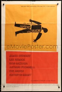 2z915 ANATOMY OF A MURDER 1sh '59 Otto Preminger, classic Saul Bass dead body silhouette art!