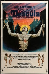 2z275 ANDY WARHOL'S DRACULA 1sh R76 Young Dracula Udo Kier holding a stake and mirror by Emmett!