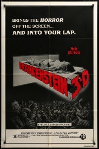 2z277 ANDY WARHOL'S FRANKENSTEIN 1sh R80s cool 3D art of near-naked girl monster coming off screen!
