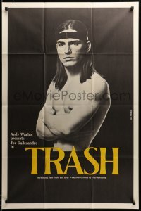2z281 ANDY WARHOL'S TRASH 1sh '70 close up of barechested Joe Dallessandro, Andy Warhol classic!