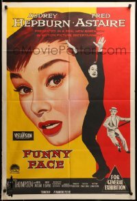 2z226 FUNNY FACE Aust 1sh '57 art of Audrey Hepburn close up & full-length + Fred Astaire!