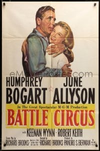 2z026 BATTLE CIRCUS 1sh '53 great artwork of Humphrey Bogart hugging June Allyson!