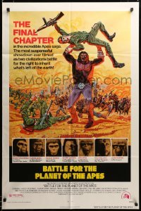 2z665 BATTLE FOR THE PLANET OF THE APES 1sh '73 great sci-fi artwork of war between apes & humans!