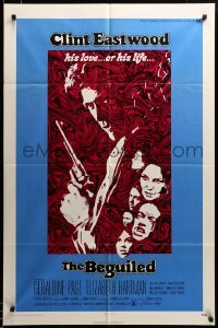2z775 BEGUILED 1sh '71 cool psychedelic art of Clint Eastwood & Geraldine Page, Don Siegel