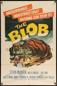 2z707 BLOB 1sh '58 Steve McQueen, cool art of the indescribable & indestructible monster!