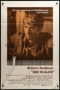 2z751 BRUBAKER 1sh '80 warden Robert Redford is the most wanted man in Wakefield prison!