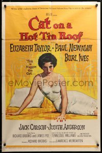 2z256 CAT ON A HOT TIN ROOF 1sh '58 classic artwork of Elizabeth Taylor as Maggie the Cat!