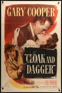 2z348 CLOAK & DAGGER 1sh '46 romantic close up of Gary Cooper & Lilli Palmer, Fritz Lang