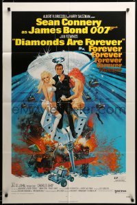 2z615 DIAMONDS ARE FOREVER 1sh '71 art of Sean Connery as James Bond 007 by Robert McGinnis!