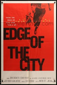 2z925 EDGE OF THE CITY 1sh '56 unusual Saul Bass art with man running out of the frame!