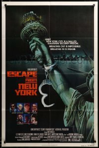 2z122 ESCAPE FROM NEW YORK advance 1sh '81 Carpenter, art of handcuffed Lady Liberty by Stan Watts!
