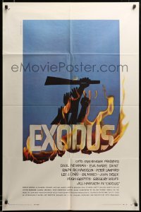 2z927 EXODUS 1sh '61 Otto Preminger, great art of arms grabbing rifle through flames by Saul Bass!