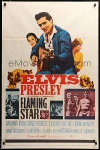 2z680 FLAMING STAR style B 1sh '60 Elvis Presley playing guitar & close up with rifle, Barbara Eden
