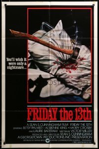 2z131 FRIDAY THE 13th int'l 1sh '80 Joann art of axe in pillow, wish it was a nightmare!