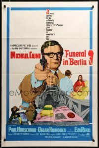 2z570 FUNERAL IN BERLIN 1sh '67 art of Michael Caine pointing gun, directed by Guy Hamilton!