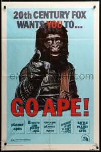 2z666 GO APE 1sh '74 5-bill Planet of the Apes, wonderful Uncle Sam parody art!