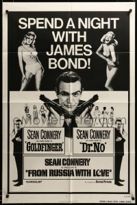 2z600 GOLDFINGER/DR. NO/FROM RUSSIA WITH LOVE 1sh '60s spend a night with 3 James Bonds!