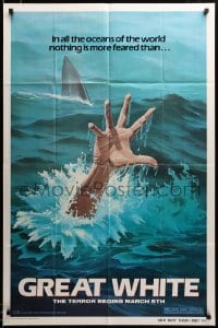 2z862 GREAT WHITE style A teaser 1sh '82 great artwork of shark attacking swimmer!