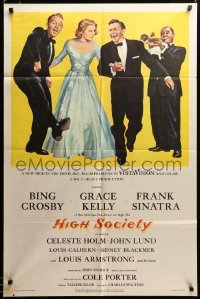 2z375 HIGH SOCIETY 1sh '56 art of Frank Sinatra, Bing Crosby, Grace Kelly & Louis Armstrong!