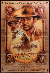 2z459 INDIANA JONES & THE LAST CRUSADE advance 1sh '89 Ford/Connery over a brown background by Drew