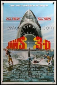 2z857 JAWS 3-D 1sh '83 great Gary Meyer shark artwork, the third dimension is terror!