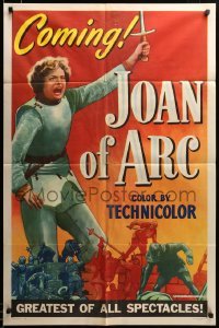 2z354 JOAN OF ARC style A teaser 1sh '48 art of Ingrid Bergman with sword and armor!